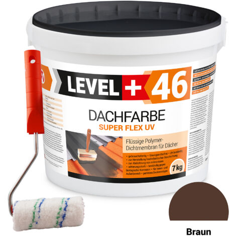 LEVEL+ Dachfarbe Sockelfarbe elastische L+46 BRAUN - 7KG + Farbroller 10cm