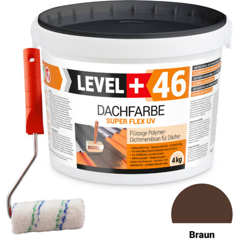 LEVEL+ Dachfarbe Sockelfarbe elastische L+46 BRAUN - 4KG + Farbroller 10cm