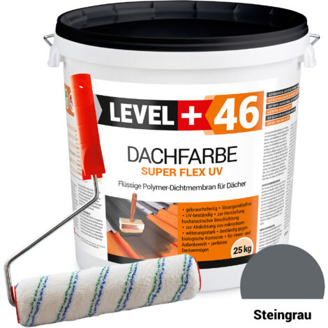LEVEL+ Dachfarbe Sockelfarbe elastische L+46 STEINGRAU - 25KG + Farbroller 25cm