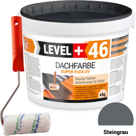 LEVEL+ Dachfarbe Sockelfarbe elastische L+46 STEINGRAU - 4KG + Farbroller 10cm