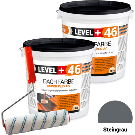 LEVEL+ Dachfarbe Sockelfarbe elastische L+46 STEINGRAU - 50KG + Farbroller 25cm