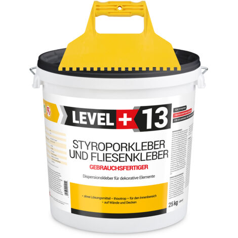 LEVEL+ SET Styroporkleber Dispersionkleber Dekor Deckenplatten L+13 - 25KG + Kunstoffzahnspachtel (1/5)