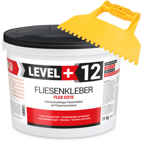 LEVEL+ SET Fliesenkleber Fertig Dispersionkleber L+12 - 15KG + Kunstoffzahnspachtel