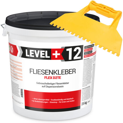 LEVEL+ SET Fliesenkleber Fertig Dispersionkleber L+12 - 25KG + Kunstoffzahnspachtel