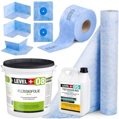 LEVEL+ Dichtset für Duschabdichtung Bad Dichtband Flüssigfolie 20kg SET39
