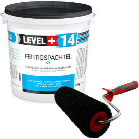 LEVEL+ Glätt-Set Fertigspachtel 20kg + Profi Glättwalze 250mm Fugenspachtel SET209