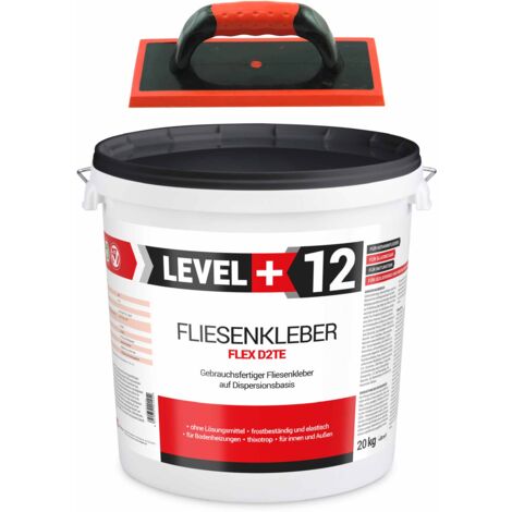LEVEL+ Fliesenkleber Set 20Kg Dispersionskleber Fertig + Epoxid-Fugbrett SET202