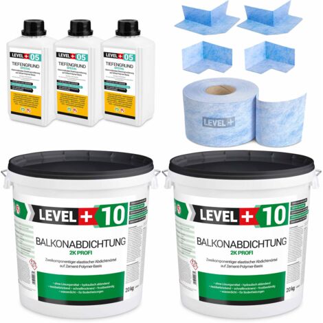 LEVEL+ Dichtset 40kg Balkonabdichtung 2K Badabdichtung Dichtband Tiefengrund SET34