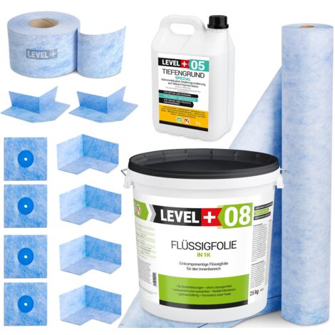 LEVEL+ Dichtset für Duschabdichtung Bad Dichtband Flüssigfolie 25kg SET51