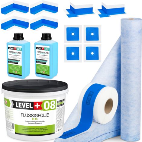 LEVEL+ Dichtset für Duschabdichtung Bad Dichtband Flüssigfolie 12kg SET341