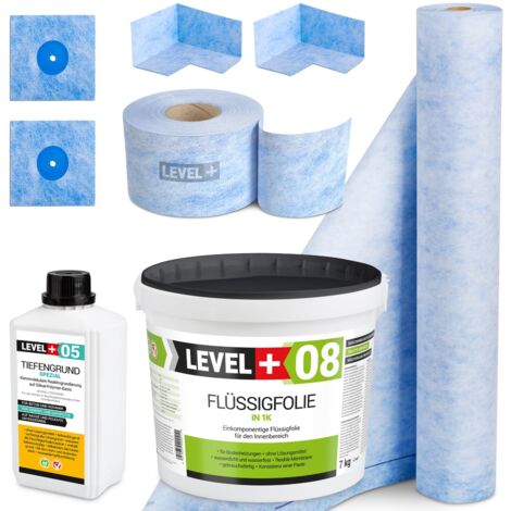 LEVEL+ Dichtset für Duschabdichtung Bad Dichtband Flüssigfolie 7kg SET58