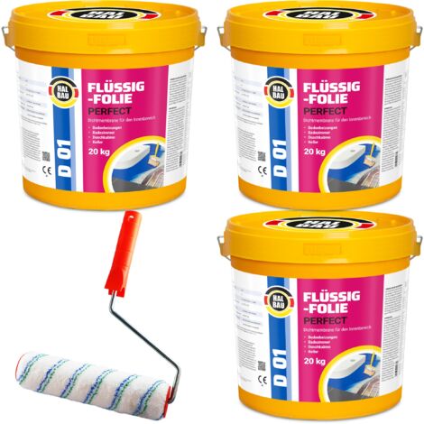 HALBAU Flüssigfolie Perfect Badabdichtung Dichtmembran Dichtfolie + Farbroller 25cm D01 - 60KG