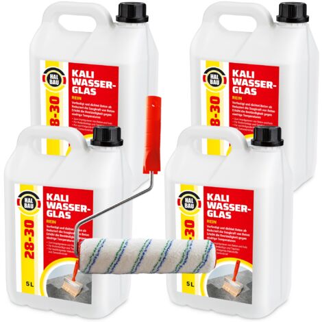 HALBAU Kaliwasserglas 28-30 Holzschutz Beton Versiegelung 20L + Farbroller 25cm