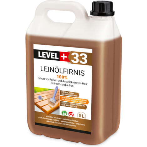 LEVEL+ Leinöl Firnis Holzschutz Lackfirnis Holzpflege Harzfrei L+33 - 5L