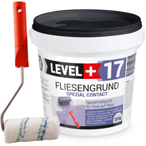 LEVEL+ Fliesengrund Haftgrund Quarzgrund 1,5KG L+17 + Farbroller 10cm