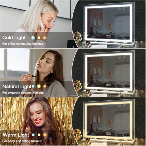 FENCHILIN specchio illuminato con Bluetooth specchio può regolare 3 effetti di luce per parete / da tavolo doppio scopo specchio per il trucco specchio bagno dimensioni specchio specchio bianco specch
