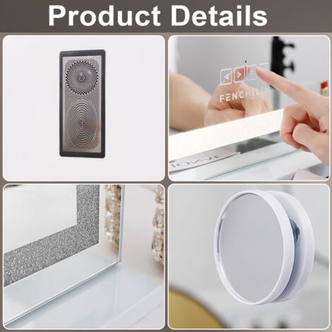 FENCHILIN specchio illuminato con Bluetooth specchio può regolare 3 effetti di luce per parete / da tavolo doppio scopo specchio per il trucco specchio bagno dimensioni specchio specchio bianco specch
