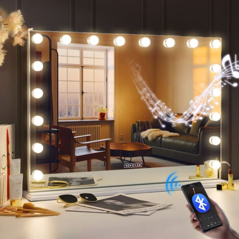 FENCHILIN Specchio illuminato Bluetooth di grandi dimensioni, 18 luci LED dimmer, specchio per il trucco con luce, specchio Hollywood specchio cosmetico con ingrandimento 10x specchio, specchio da tav