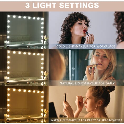 FENCHILIN Specchio illuminato Bluetooth di grandi dimensioni, 18 luci LED dimmer, specchio per il trucco con luce, specchio Hollywood specchio cosmetico con ingrandimento 10x specchio, specchio da tav