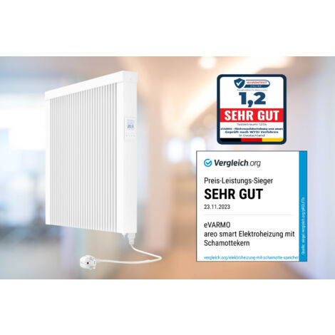 Elektroheizung areo smart Flächenspeicherheizung 1300 Watt - digitales Thermostat mit LCD-Display - Option zur Appsteuerung von eVARMO