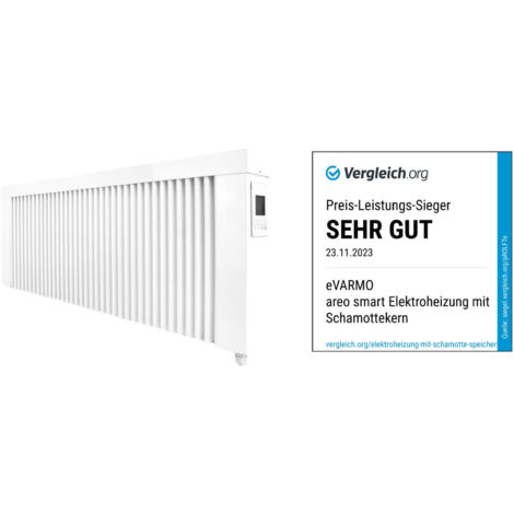 Elektroheizung areo smart base niedrige Flächenspeicherheizung 1600 Watt - digitales Thermostat mit LCD-Display - Option zur Appsteuerung von eVARMO