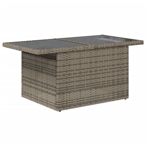 Gartentisch mit Glasplatte Grau 100x55x73 cm Poly Rattan