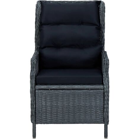 Verstellbarer Gartensessel mit Auflagen Poly Rattan Dunkelgrau