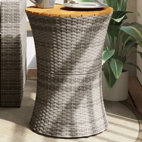 GartenBeistelltisch Trommelform Grau Poly Rattan & Massivholz
