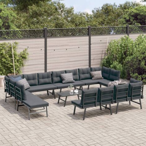 9tlg. GartenSitzgruppe mit Kissen Schwarz Stahl