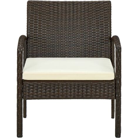 Gartenstuhl mit Kissen Poly Rattan Braun