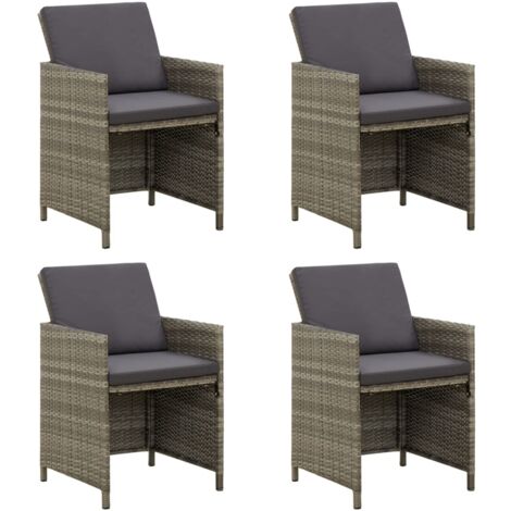 Gartenstühle mit Kissen 4 Stk. Poly Rattan Grau