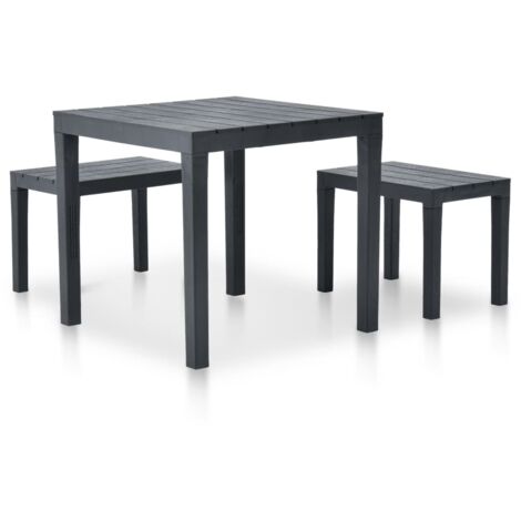 Gartentisch mit 2 Bänken Kunststoff Anthrazit