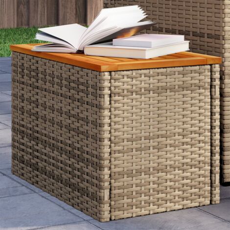 GartenBeistelltische 2 Stk. Beige 55x34x37 cm Poly Rattan Holz