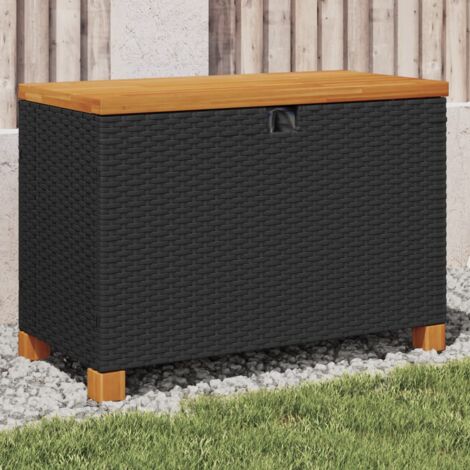 GartenAuflagenbox Schwarz 80x40x48 cm Poly Rattan Akazienholz