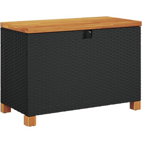 GartenAuflagenbox Schwarz 80x40x48 cm Poly Rattan Akazienholz