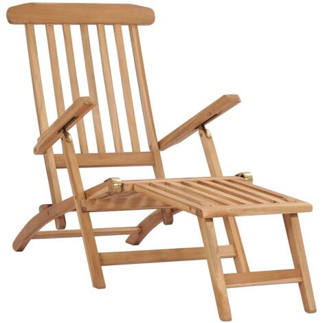 GartenLiegestühle mit Fußstützen und Tisch Teak Massivholz