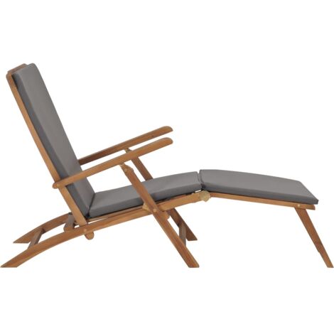 Liegestuhl mit Auflage Dunkelgrau Massivholz Teak