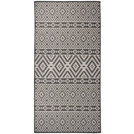 OutdoorTeppich Flachgewebe 100x200 cm Schwarz Gestreift
