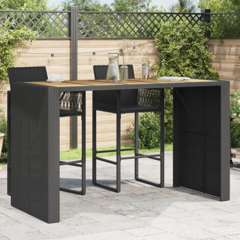 GartenBartisch mit Holzplatte Schwarz 185x80x110 cm Polyrattan
