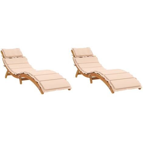 Sonnenliegen mit Auflagen 2 Stk. Beige Massivholz Akazie