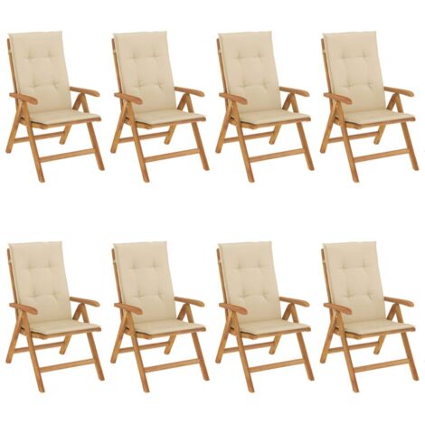 Gartenstühle mit Auflagen 8 Stk. Massivholz Teak