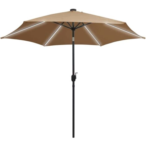 Sonnenschirm mit LEDBeleuchtung und AluMast 300 cm Taupe