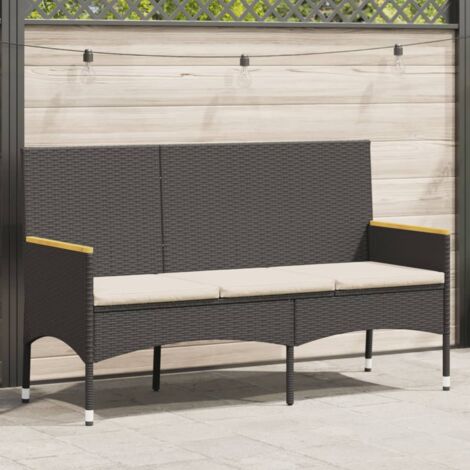 Gartenbank 3Sitzer mit Kissen Schwarz Poly Rattan