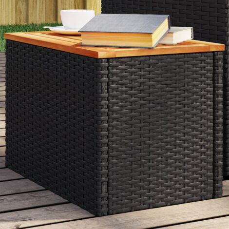 GartenBeistelltische 2 Stk Schwarz 55x34x37cm Poly Rattan Holz