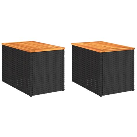 GartenBeistelltische 2 Stk Schwarz 55x34x37cm Poly Rattan Holz