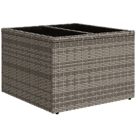 Gartentisch mit Glasplatte Grau 55x55x37 cm Poly Rattan