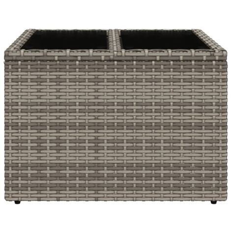 Gartentisch mit Glasplatte Grau 55x55x37 cm Poly Rattan