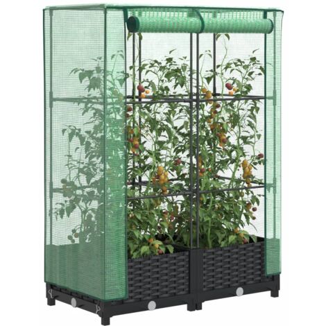 Hochbeet mit GewächshausAufsatz RattanOptik 80x40x123 cm