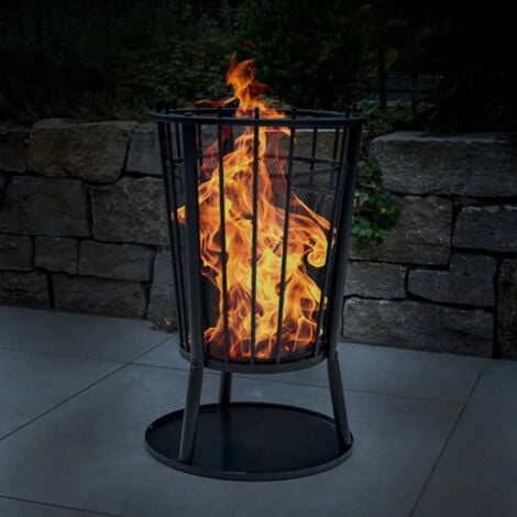 Feuerkorb mit Funkenschutz Schwarz 40 x 61 cm