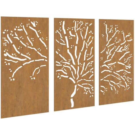 3tlg. GartenWanddeko 105x55 cm Cortenstahl BaumDesign